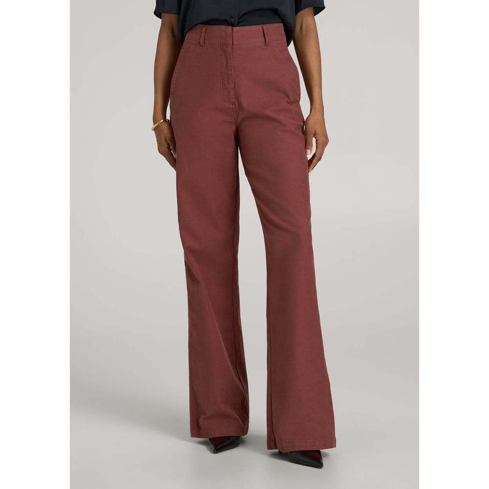 American Tall High Rise Wide Leg Flat Front Chinos for Tall Women in Intense Rus